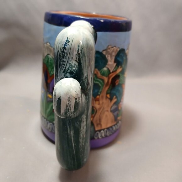 Handpainted South American Cactus Handle Heavyweight Coffee Mug Stein Preowned - Picture 6 of 11
